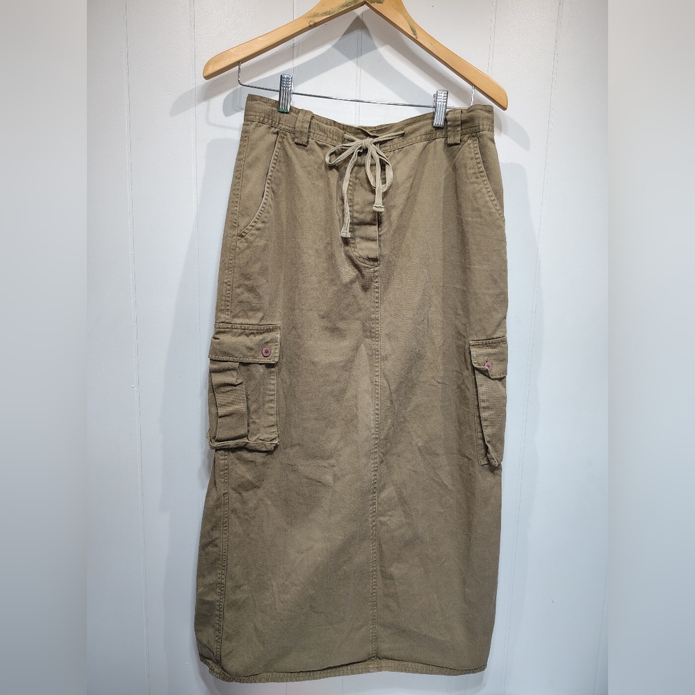 Y2K Rue 21 Cargo Midi Skirt Khaki Tan Utility Pockets Drawstring Waist M